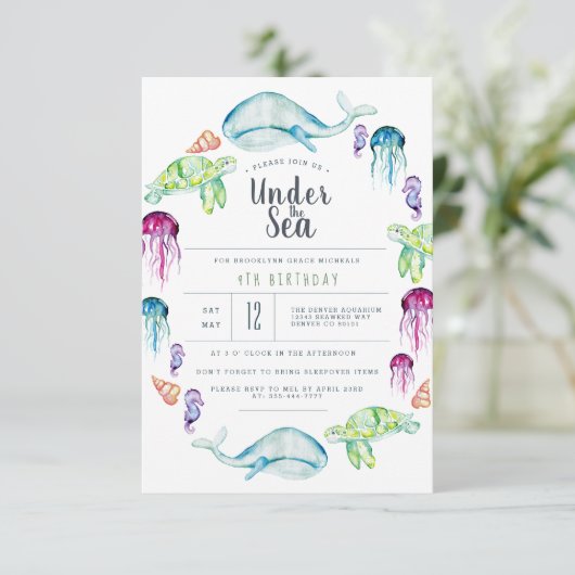 Onder het Zee | Ocean Critter Waterverf Kaart (Staand voorkant)