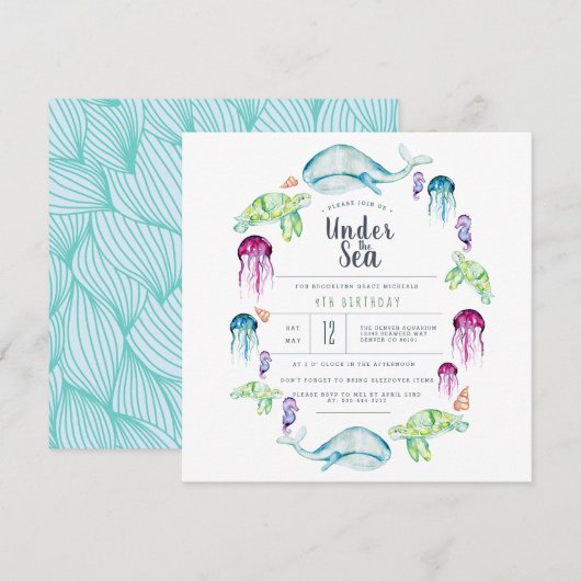 Onder het Zee | Ocean Critter Waterverf Kaart (Voorkant / Achterkant)