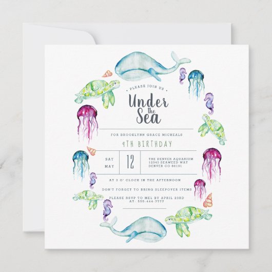 Onder het Zee | Ocean Critter Waterverf Kaart (Voorkant)