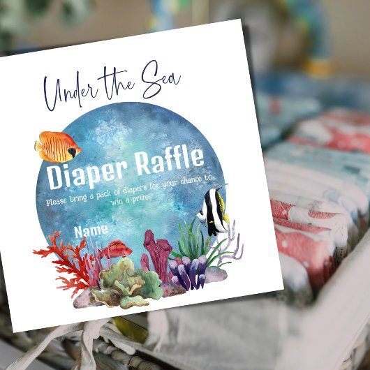 Onder het Zee Ocean Diaper Raffle Game Baby shower Informatiekaartje