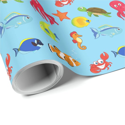 Onder het Zee Ocean Fish and Anchor Kind Pattern Cadeaupapier (Rol Hoek)