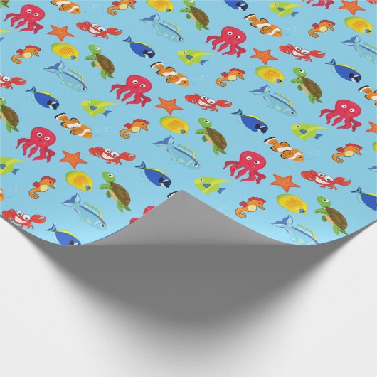 Onder het Zee Ocean Fish and Anchor Kind Pattern Cadeaupapier (Hoek)