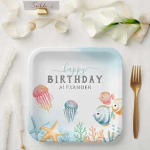 Onder het Zee Ocean Happy Birthday Papieren Bordje