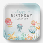 Onder het Zee Ocean Happy Birthday Papieren Bordje (Voorkant)