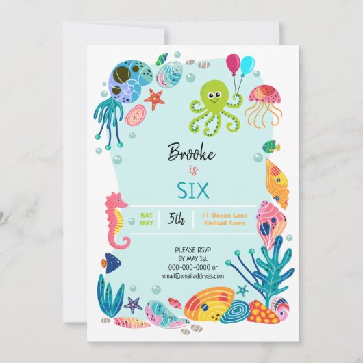 Onder het Zee Ocean Kids Birthday Party Invitation (Voorkant)