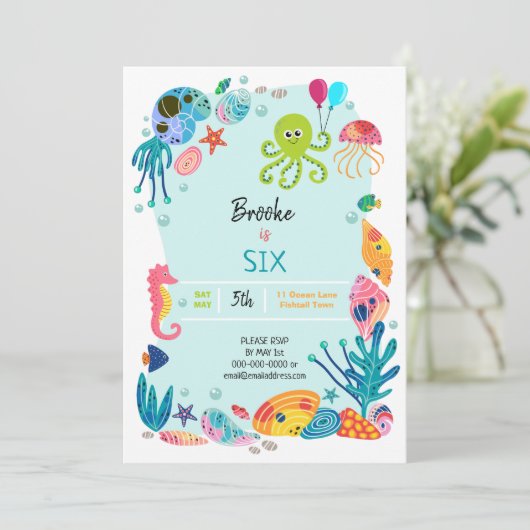 Onder het Zee Ocean Kids Birthday Party Invitation (Staand voorkant)