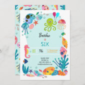 Onder het Zee Ocean Kids Birthday Party Invitation (Voorkant / Achterkant)