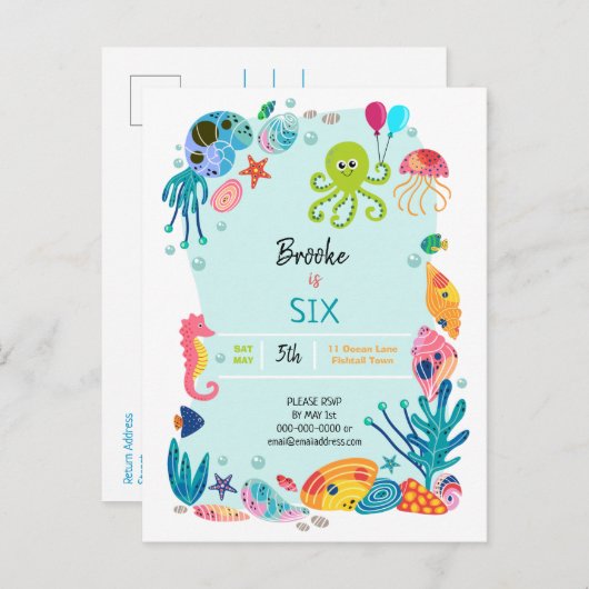 Onder het Zee Ocean Kids Verjaardagsfeest Uitnodiging Briefkaart (Voorkant / Achterkant)