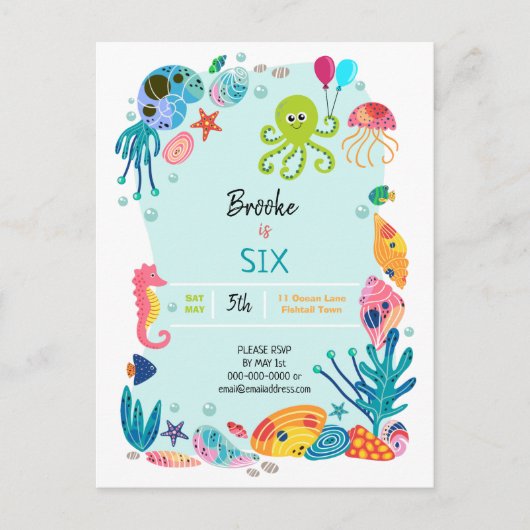 Onder het Zee Ocean Kids Verjaardagsfeest Uitnodiging Briefkaart (Voorkant)