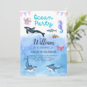 Onder het zee Ocean Kids Verjaardagsfeestuitnodigi Kaart (Staand voorkant)