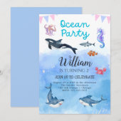 Onder het zee Ocean Kids Verjaardagsfeestuitnodigi Kaart (Voorkant / Achterkant)