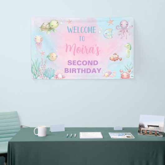 Onder het Zee Ocean Life meisje verjaardagsbanner, Spandoek (Beurs)