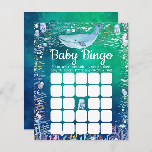 Onder het Zee | Ocean Thed Baby shower Bingo (Voorkant / Achterkant)