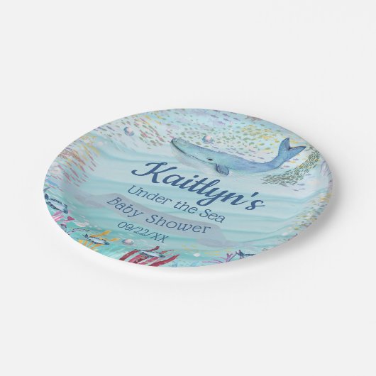 Onder het Zee | Ocean Thed Baby shower Papieren Bordje (Gekanteld)