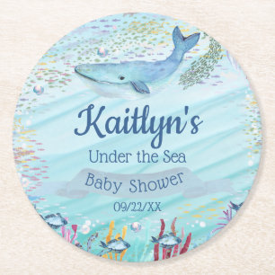 Onder het Zee   Ocean Thed Baby shower Ronde Kartonnen Onderzetter