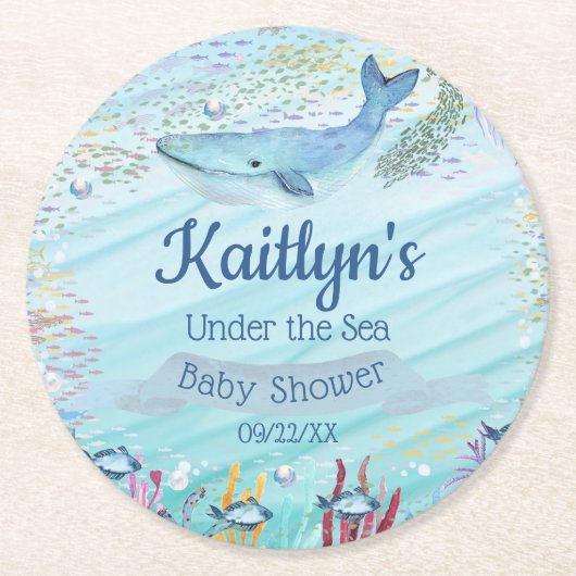 Onder het Zee | Ocean Thed Baby shower Ronde Kartonnen Onderzetter (Voorkant)