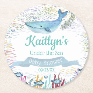Onder het Zee   Ocean Thed Baby shower Ronde Kartonnen Onderzetter