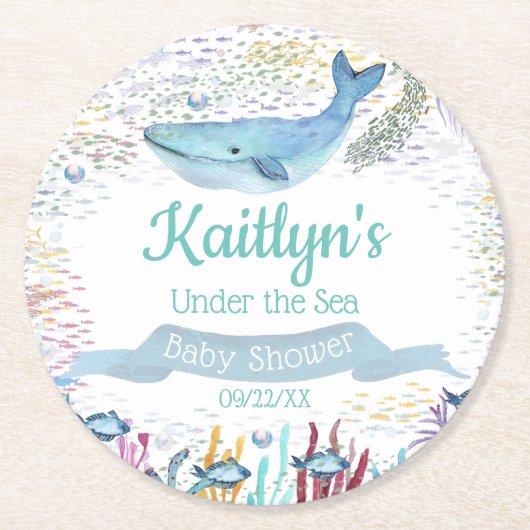 Onder het Zee | Ocean Thed Baby shower Ronde Kartonnen Onderzetter (Voorkant)