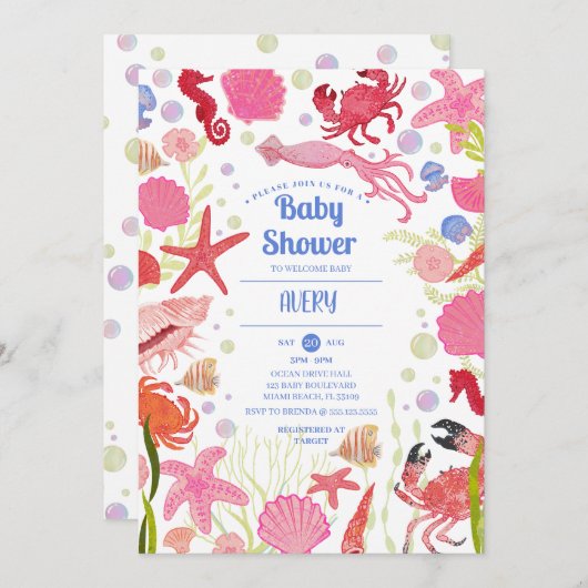 Onder het Zee Ocean Thmed Baby Shower Kaart (Voorkant / Achterkant)