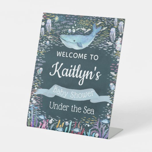 Onder het Zee | Ocean Thmed Baby shower Welcome Reclamebord Met Voetstuk (Voorkant)