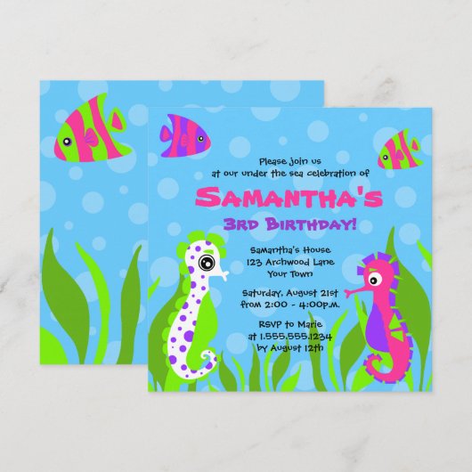 Onder het Zee Ocean Thmed Kids Birthday Party Kaart (Voorkant / Achterkant)