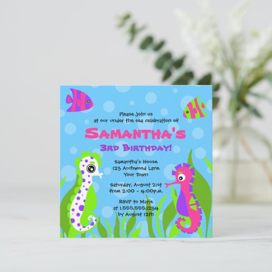 Onder het Zee Ocean Thmed Kids Birthday Party Kaart (Staand voorkant)