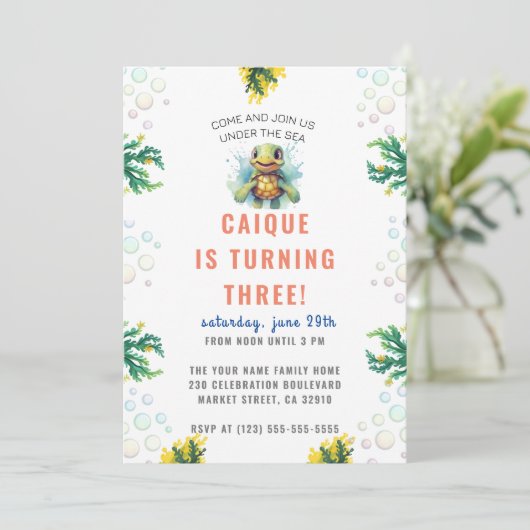 Onder het Zee Ocean Turtle Boys Verjaardagsfeest Kaart (Staand voorkant)