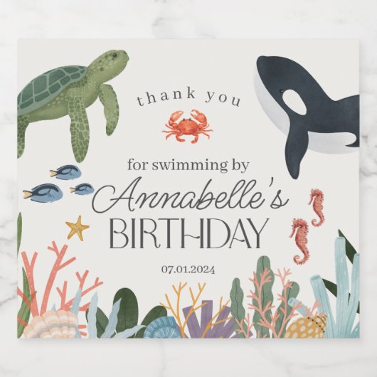 Onder het Zee Ocean Verjaardagsfeestgunsten Sparkling Wijnetiket (Enkel label)