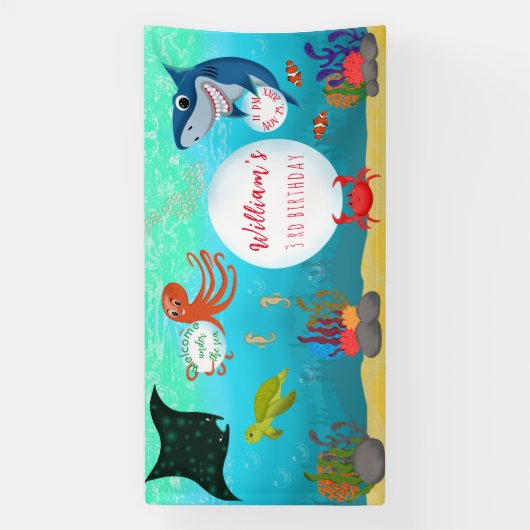 Onder het Zee Ocean Water Bubbles Verjaardagsfeest Spandoek (Verticaal)