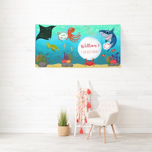 Onder het Zee Ocean Water Bubbles Verjaardagsfeest Spandoek (Insitu)
