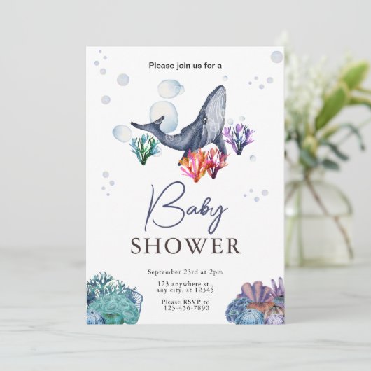 Onder het Zee Ocean Waterverf Baby shower uitnodig Kaart (Staand voorkant)