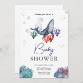 Onder het Zee Ocean Waterverf Baby shower uitnodig Kaart (Voorkant / Achterkant)