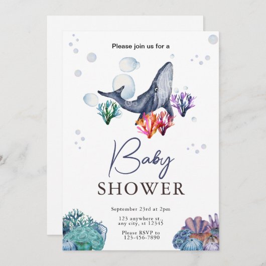 Onder het Zee Ocean Waterverf Baby shower uitnodig Kaart (Voorkant / Achterkant)