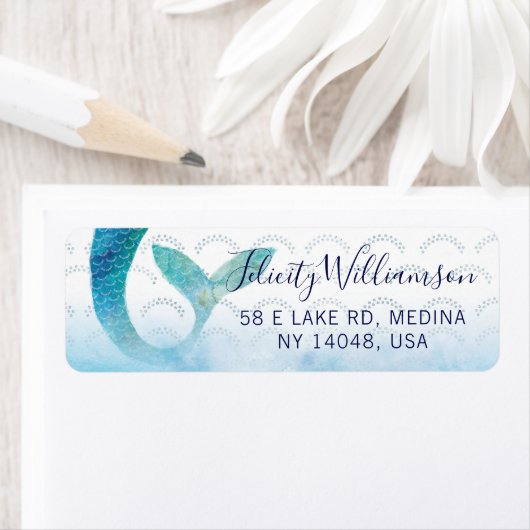 Onder het Zee Ocean Waterverf Zeemeermin Baby show Etiket (Insitu)