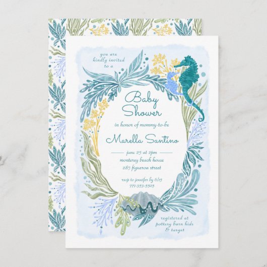 Onder het Zee Ocean Waves Seahorse Baby Boy Kaart (Voorkant / Achterkant)