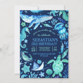 Onder het Zee Ocean Zee Animal Dark Blue Birthday Kaart (Voorkant)