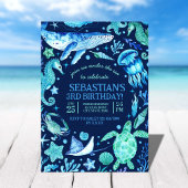 Onder het Zee Ocean Zee Animal Dark Blue Birthday Kaart