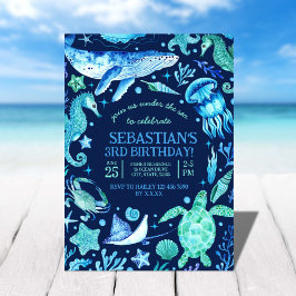 Onder het Zee Ocean Zee Animal Dark Blue Birthday Kaart