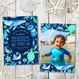 Onder het Zee Ocean Zee Animal Dark Blue Foto Kaart