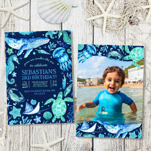 Onder het Zee Ocean Zee Animal Dark Blue Foto Kaart