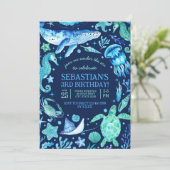 Onder het Zee Ocean Zee Animal Dark Blue Foto Kaart (Staand voorkant)