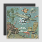 Onder het Zee Ocean Zee Animal retro Birthday Magnetische Uitnodiging (Voorkant / Achterkant)