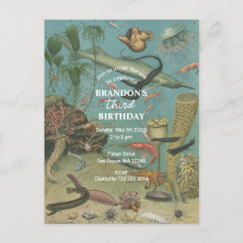 Onder het Zee Ocean Zee Animal retro Birthday Uitnodiging Briefkaart