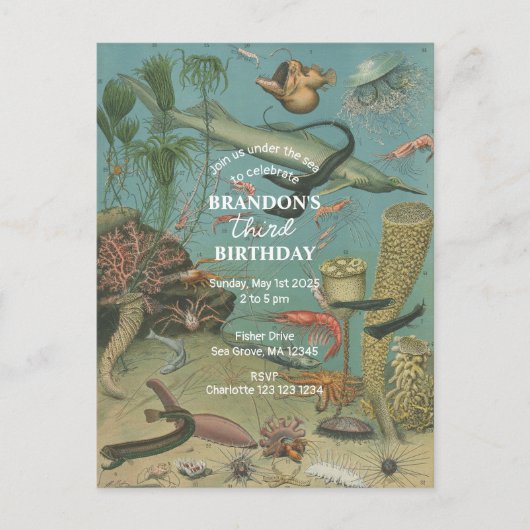 Onder het Zee Ocean Zee Animal retro Birthday Uitnodiging Briefkaart (Voorkant)