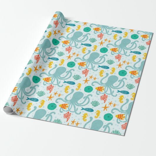 Onder het Zee Octopus and Fish Cadeaupapier (Uitgerold)