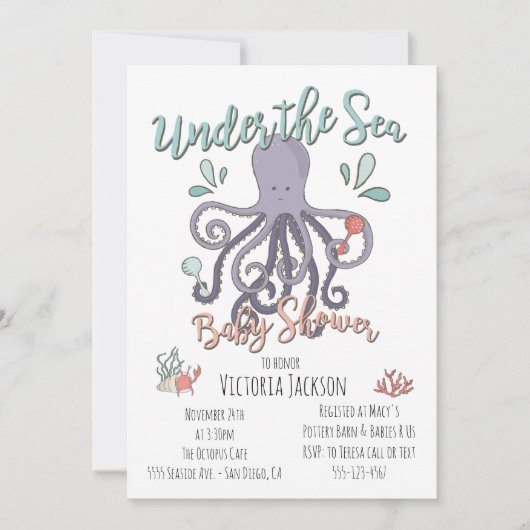 Onder het Zee Octopus Baby shower Kaart (Voorkant)