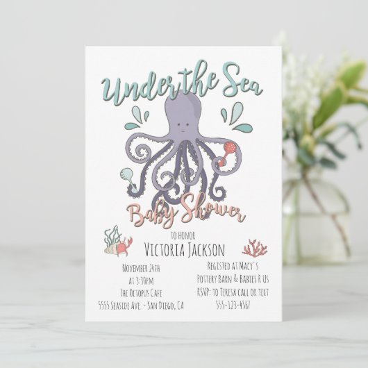 Onder het Zee Octopus Baby shower Kaart (Staand voorkant)