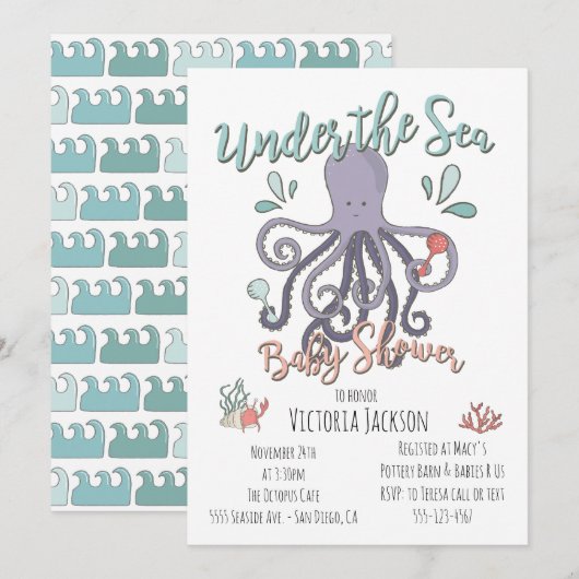 Onder het Zee Octopus Baby shower Kaart (Voorkant / Achterkant)