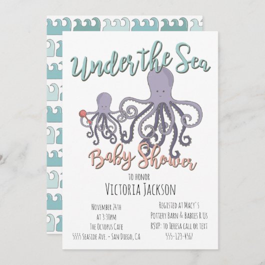 Onder het Zee Octopus Baby shower Kaart (Voorkant / Achterkant)