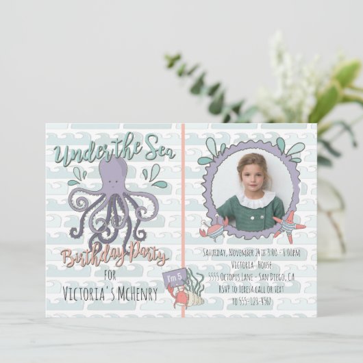 Onder het Zee Octopus Birthday Party Afbeelding In Kaart (Staand voorkant)